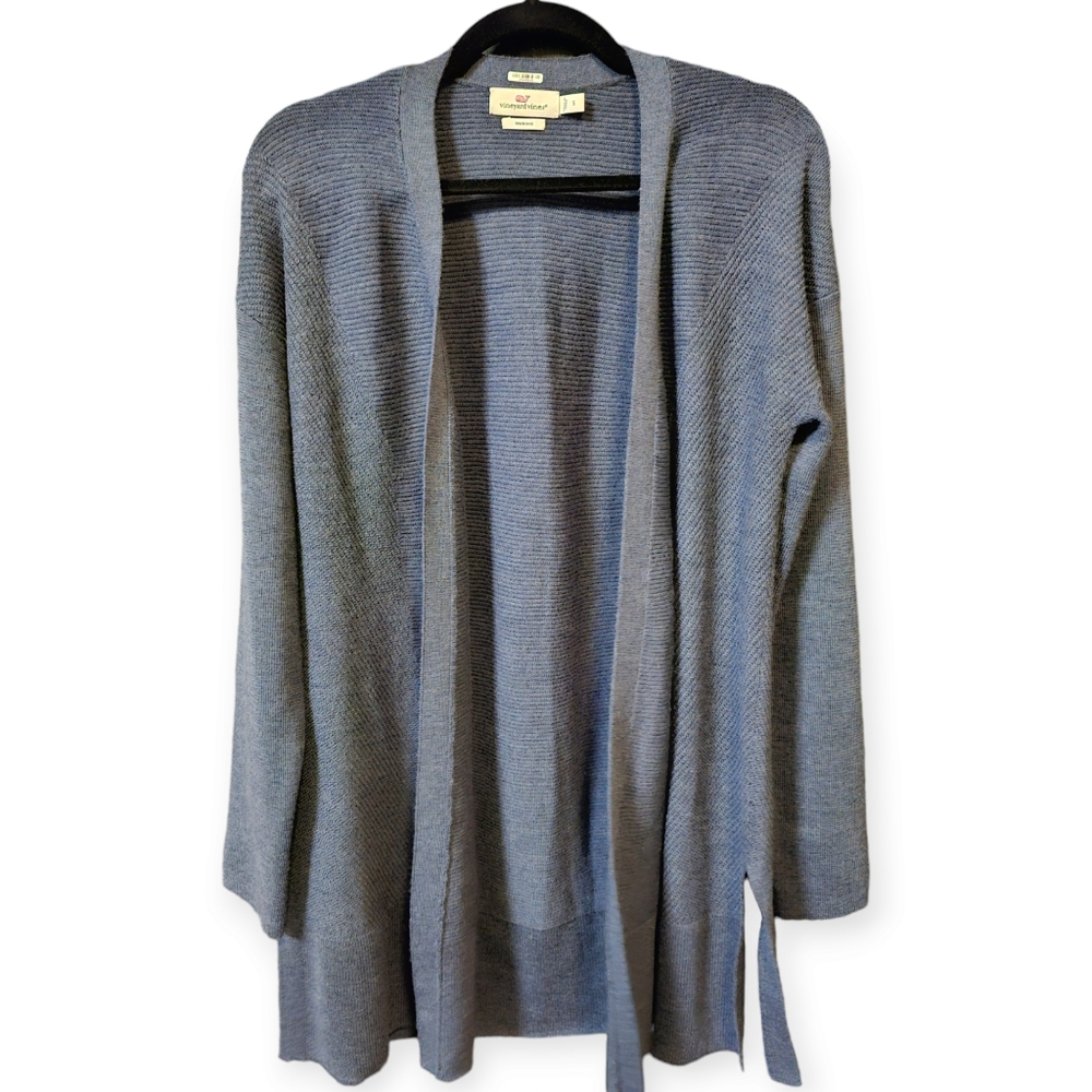 Vineyard Vines Merino Wool Ribbed Open Front Cardigan